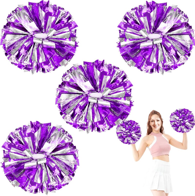 HOLENGS 4Pcs Upgraded 12inch Metallic Cheerleading Pom Poms, Cheerleader Pompoms Cheer Poms for Kids Adults, Cheering Squad Pompoms for School Sports Games Dance Party - Image 1